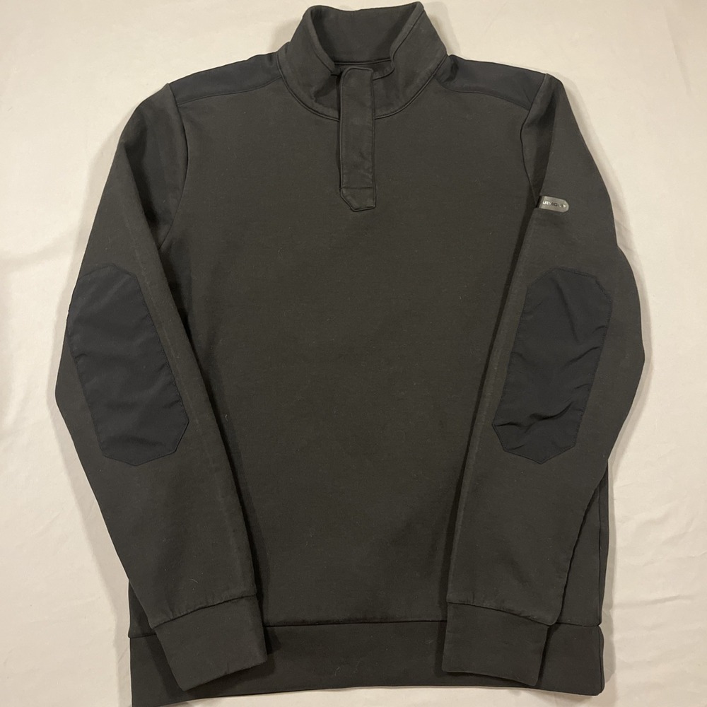 Under Armour Fitted Sweatshirt Mens Medium Black Long Sleeve Elbow Patched Heavy